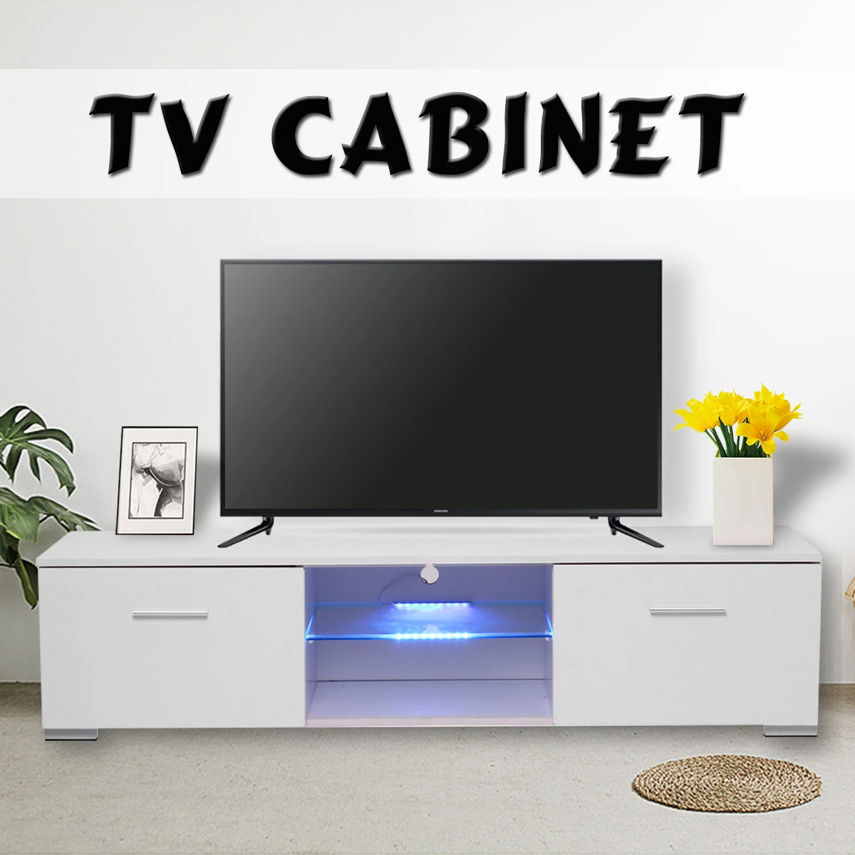 57 Inch Portable Detachable Tv Stand Two Unit Cabinet Console With