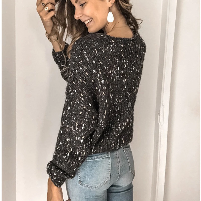 Sexy Women V-Neck Knitted Sweater Casual Solid Autumn Long Sleeve Pullover Tops Elegant Winter Warm Sweaters Jumper Pull Femme