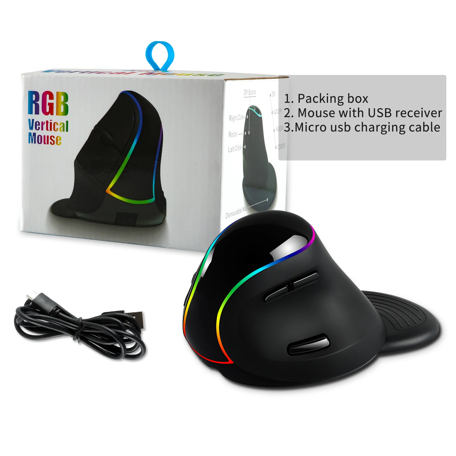 Мышь компьютерная беспроводная эргономичная вертикальная 1600DPI RGB-подсветка |
