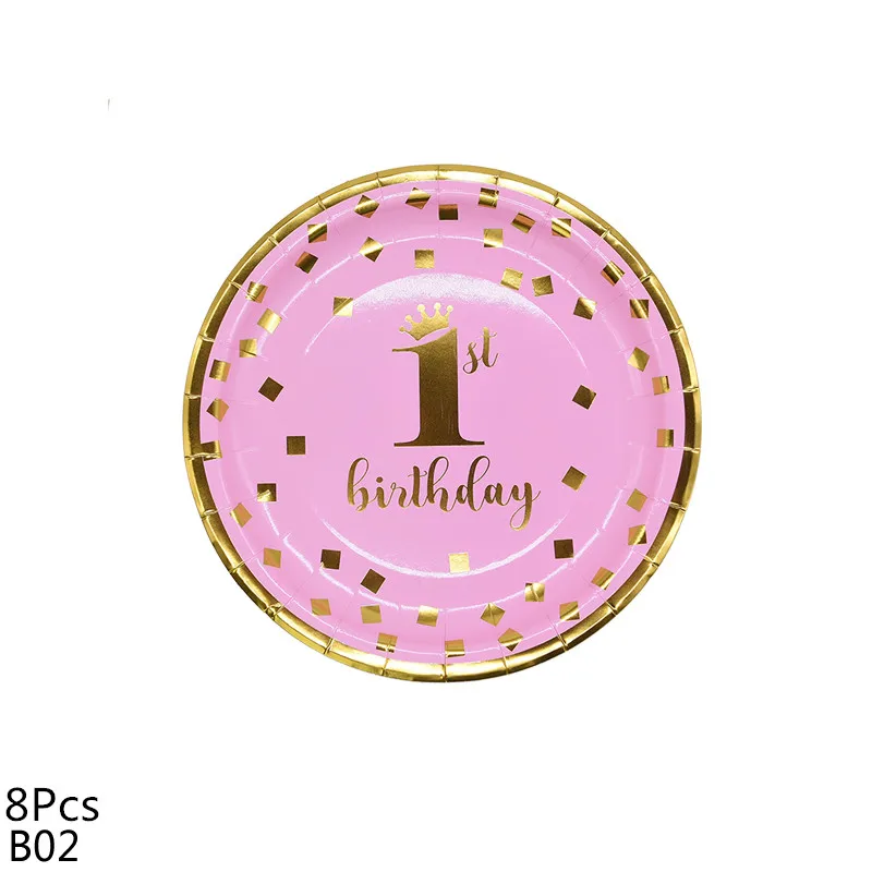 Для маленьких девочек розовая бумажная салфетка под тарелку кружку одноразовая посуда набор 1-й День Рождения Вечеринка Детский душ с днем рождения принадлежности для детей - Цвет: 8Pcs-B02