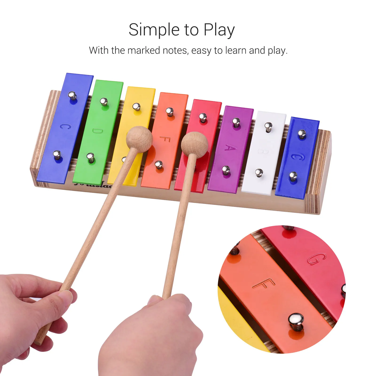 Muslady Xilófono Colorido de 8 Notas Glockenspiel Instrumento Musical de Percusión Regalo de Juguete para Miños con Caja de Almacenamiento de Mazos 