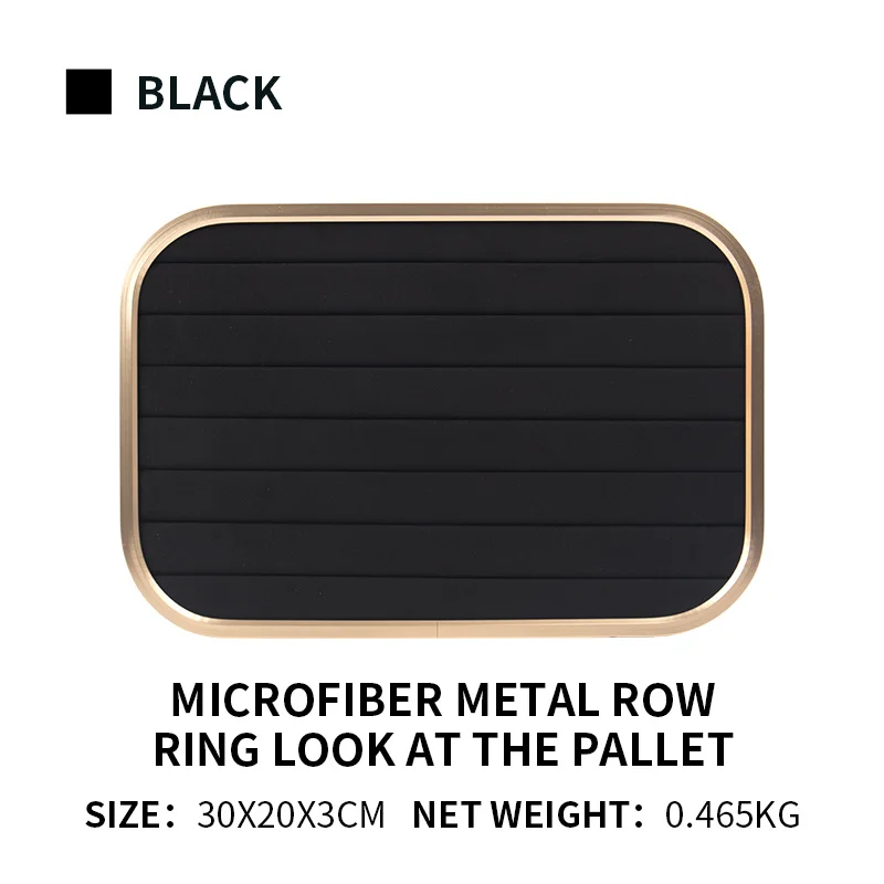Hot Recommend Black Metal Microfiber Gold Edge Jewelry Display Trays For Femal Ring Earring Pendent Jewellery Holder Plates