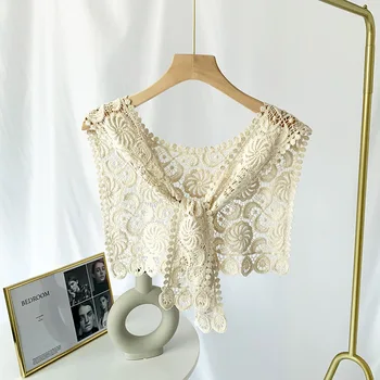 

Hollow Out Design Shirt Wrap Scarf Women Lace Elegant Shawl Stole Detachable Collar for Dress