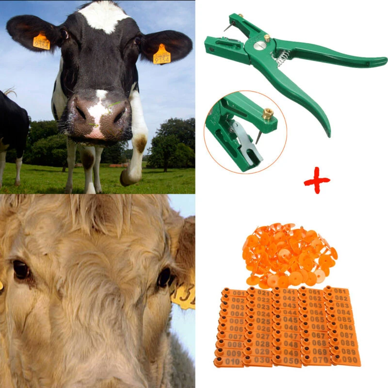 100 Number Livestock Animal Cattle Pig Cow Ear Tag ID Label Tag Applicator