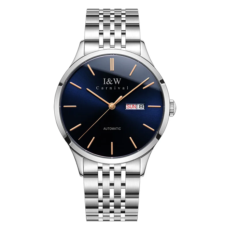 I& W Reloj модные механические часы для мужчин карнавал автоматические нержавеющая сталь мужские s часы лучший бренд класса люкс водонепроницаемые мужские часы - Цвет: gold blue