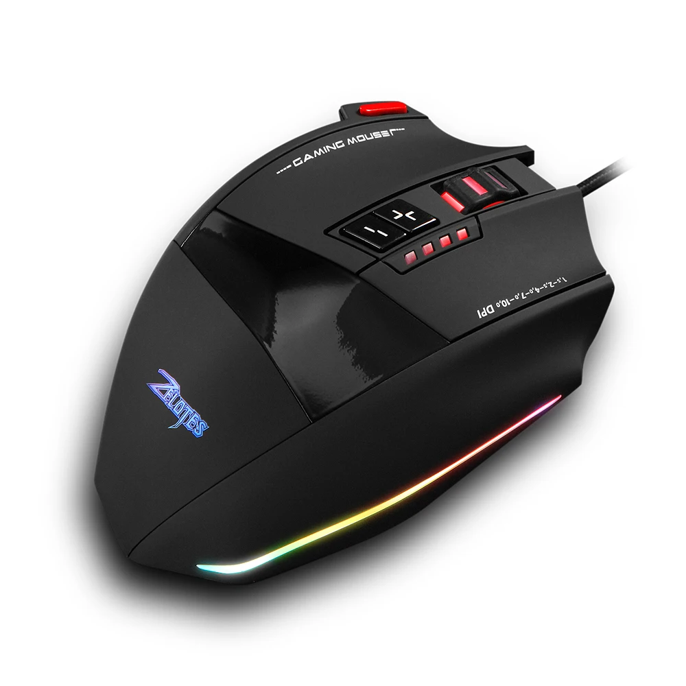 Zelotes C-13 Проводная игровая мышь 13 программирующих клавиш Регулируемая 10000 dpi RGB световая лента 128 Кб Встроенная память