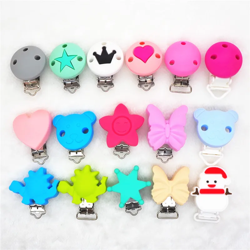 

Chenkai 10PCS Round Bear Star Silicone Baby Pacifier Dummy Teether Chain Holder Soother Nursing Toy Accessories Clips