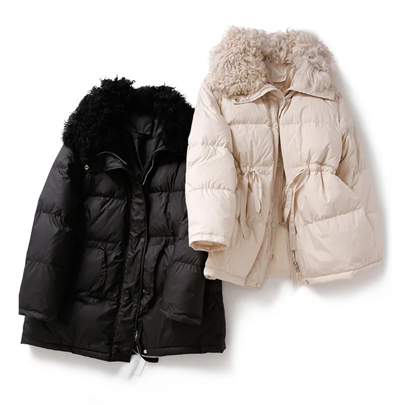 Large Natural Lamb Fur Collar 2020 Down Jacket