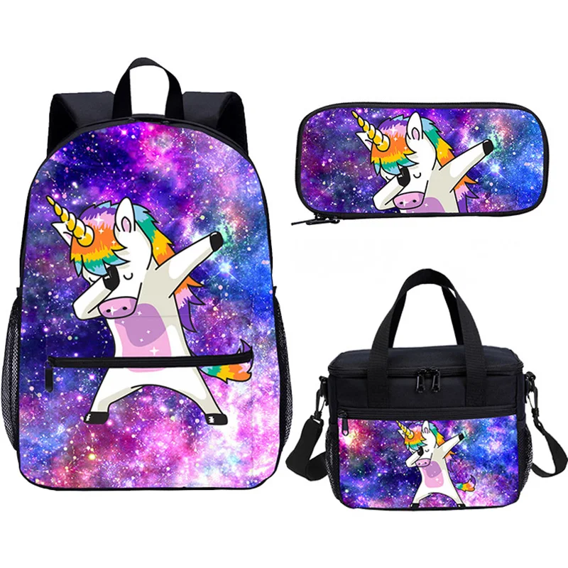 Fashion Sky Star Design Unicorn Backpack Coloful 3D Printing 4 Pcs