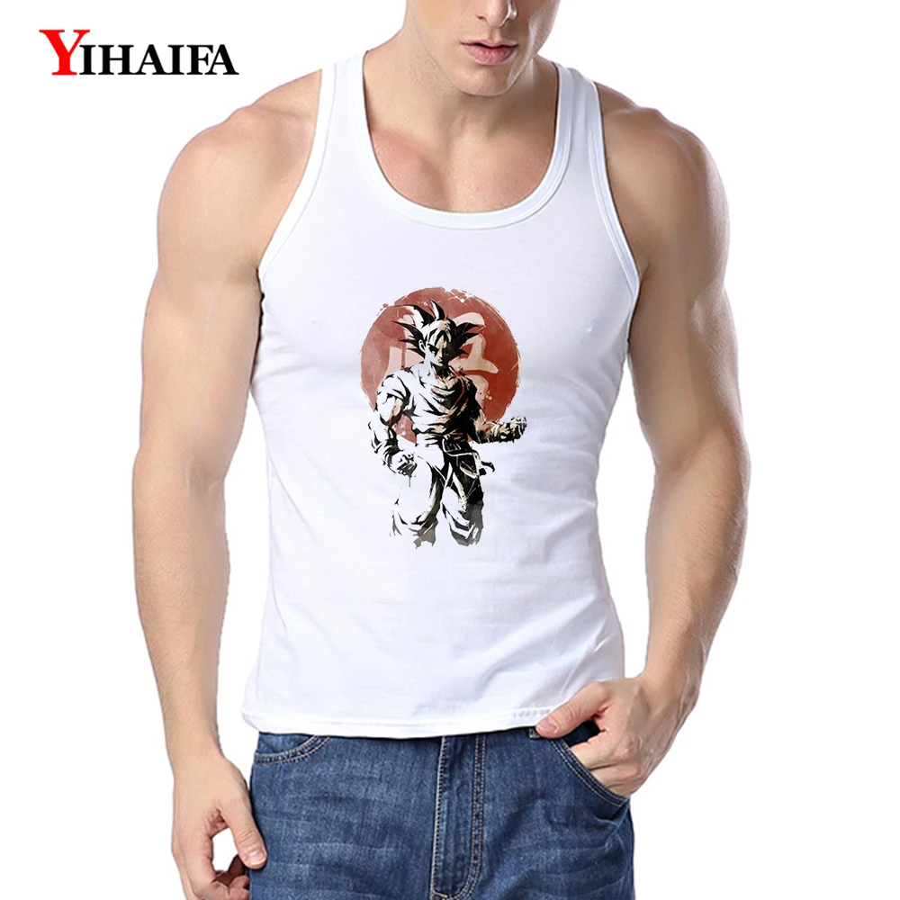 

YIHAIFA Brand Men Tank Top Undershirt Goku Printed Men's Fitness Shirt Singlet Bodybuilding Workout Gym Vest Tees Tops