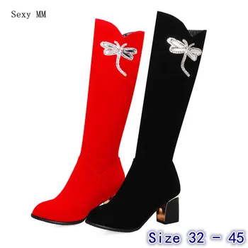 

Spring Autumn Women Knee High Boots Woman High Heel Long Boots Botas Small Plus Size 32 33 - 40 41 42 43 44 45