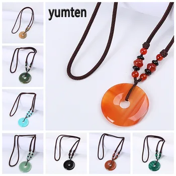 

Natural Agate Necklace Safety Button Pendant Fashion Sweater Chain Women Jewelry Power Gemstone Accessories Ornaments Stone Gift