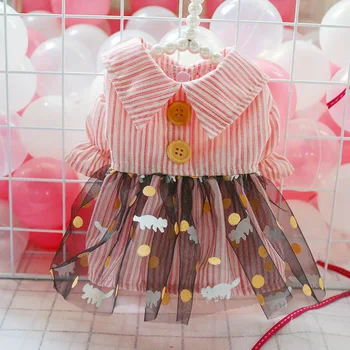 

Pink Striped Grid Cat Dog Dress Pet Products Summer 100% Cotton Clothing For Dogs Chihuahua Teddy Pet Puppy Dog Clothes 2020