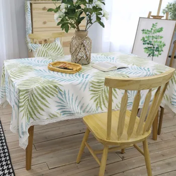 

Withme Tablecloth Green Leaves print Polyester Cotton Table Cloth Square Party Banquet Outdoor Tablecloth Home desk Table Covers