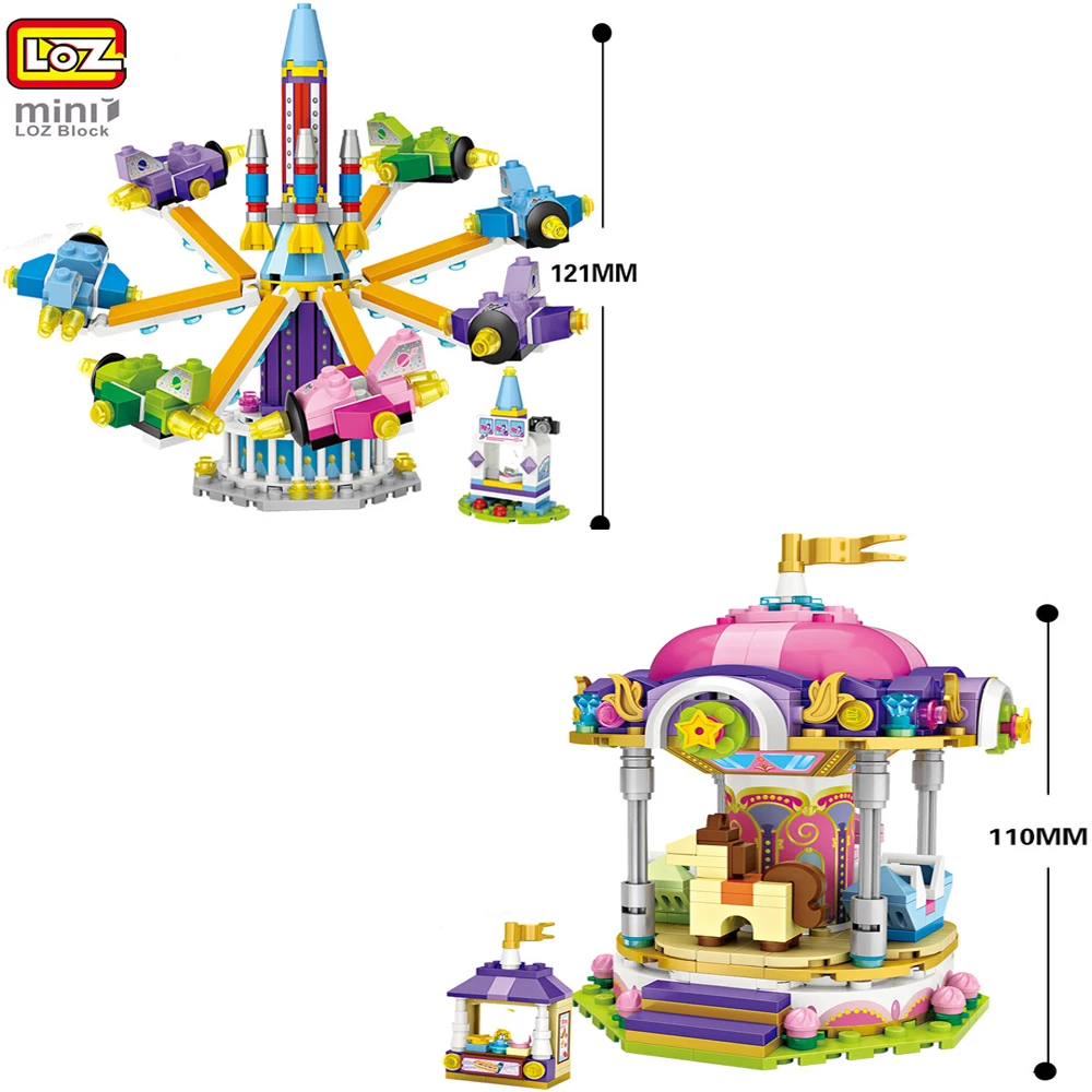 

LOZ Rotary Aircraft Carousel Action Figure Toys DIY Architecture Model Kids Assembled Kits Mini Blocks Birthday Gifts