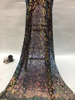 

newest muti color sequin Modern design French net lace fabric African sequins lace embroidery tulle lace fabric for party dress