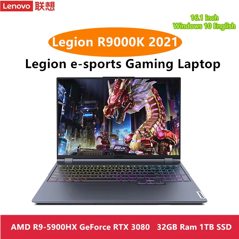 

Lenovo Legion R9000K Gaming Laptop 16 Inch Notebook AMD Ryzen 9 5900HX RTX 3080 2.5K 165Hz SSD 1 TB Win11 PC Portable