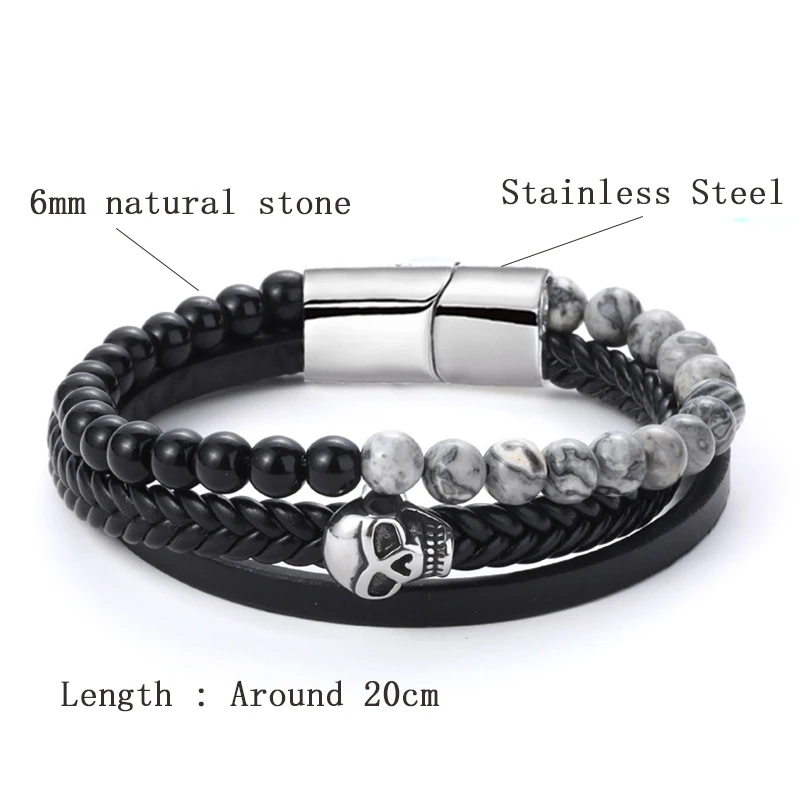 Men Gothic Skull Stainless Steel Bracelet Punk Rock