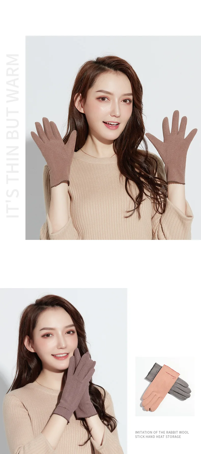 Перчатки осень-зима женские наручные из искусственного кроличьего меха сенсорный экран теплые Gants Femme