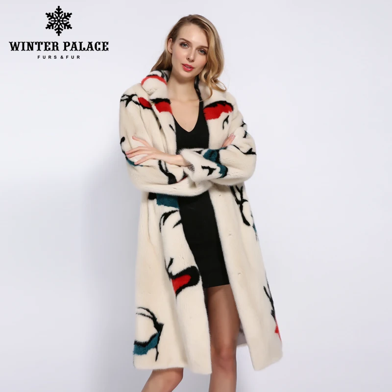 Winter Palace 2019 New Winter Long Mink Coat Suit Collar Print Deer