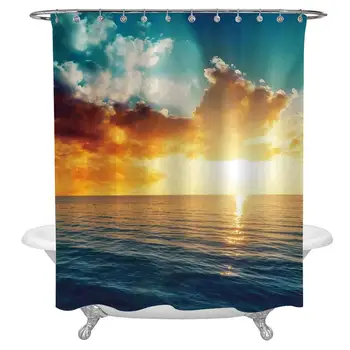 

Sunset Bath Curtain,Long Exposure Magical Horizon Panorama Over Ocean Dramatic Sky Dusk Serene Image Fabric Shower Curtains for