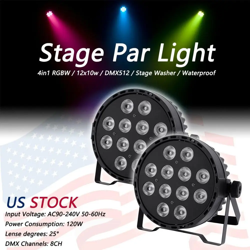 

2Pcs Sound-Active RGBW 4 in 1 120W LED Stage Par Light Washer Disco DJ DMX US