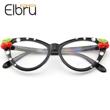 Elbru роскошные женские кошачьи глаза хрустальные очки оправа с вишней вечерние Клубные очки танцевальные украшения для очков фото стенд реквизит