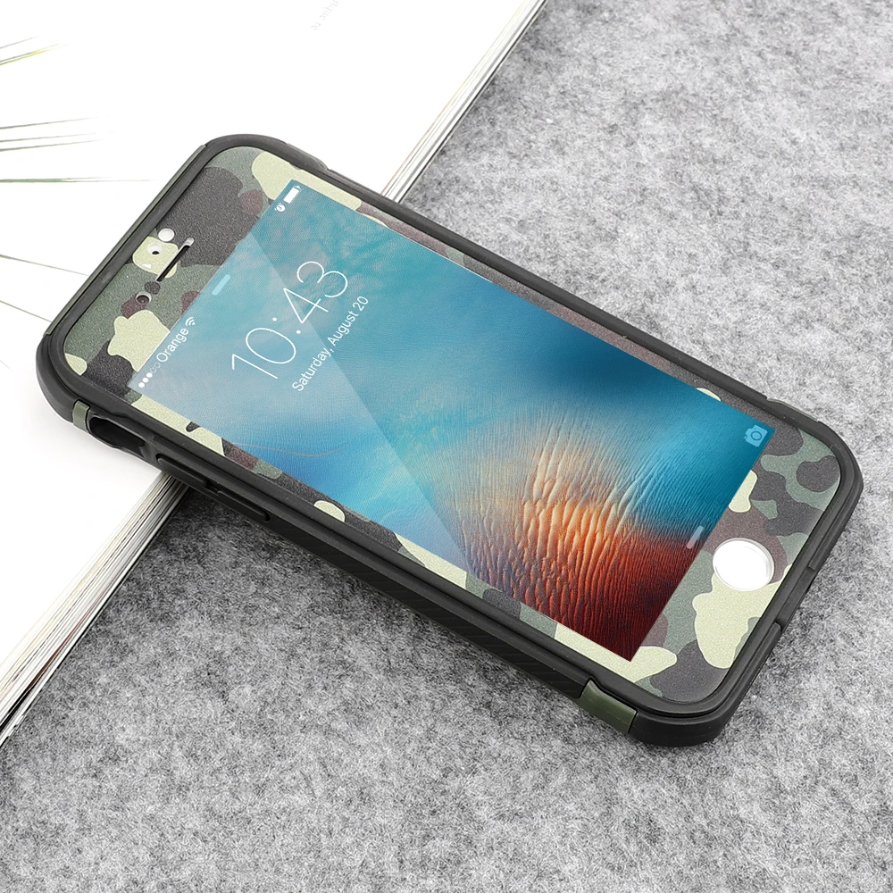 Камуфляжный защитный чехол для iPhone 11 Pro Max Xr X Xs 8 Plus 7 6S 6 5 5S SE, чехол для телефона 360, противоударное закаленное стекло