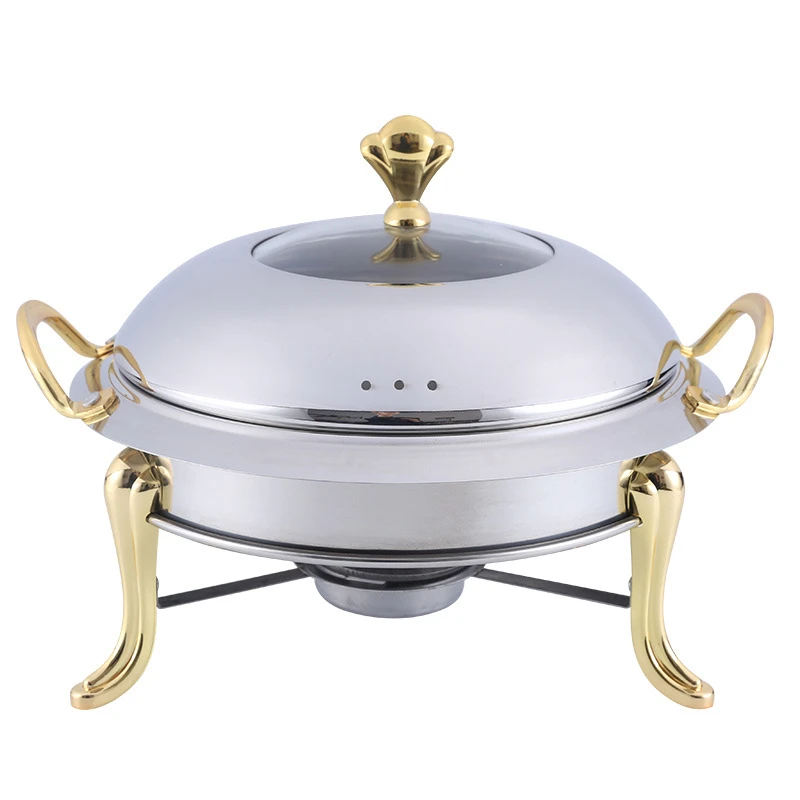 Stainless Steel Hotpot Set Mini Hotpot Pot Holder Tempered Glass Lid Gold Silver Chafing Dish