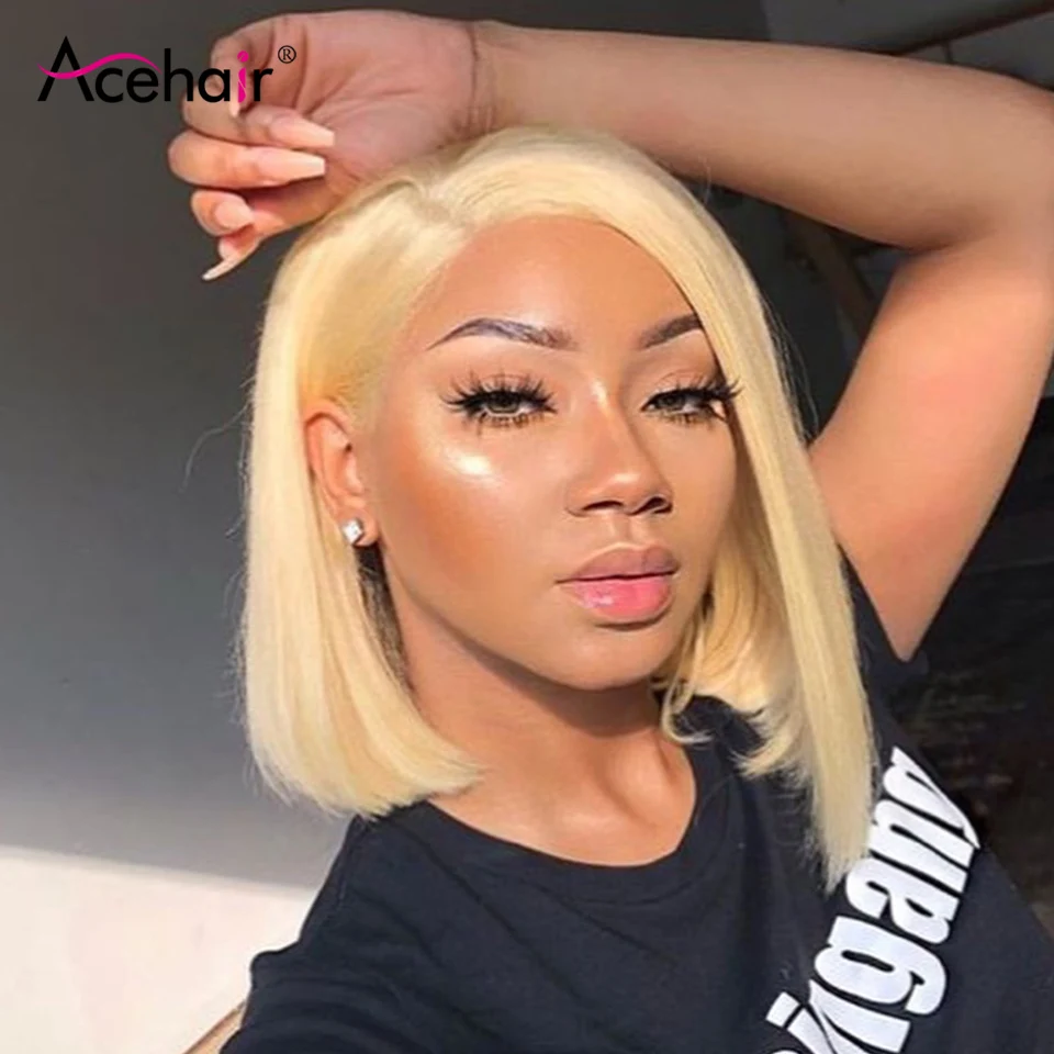 

ACEHAIR 613 Bob Wig Blonde Mongolian 13x4 Straight Short Human Hair for Black Women 150% Density Remy