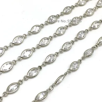 

5x8mm,Rice Oval White Zircon Connector Rosary Chains,Faceted Cubic Zircon Crystal Chains,CZ Bracelets Necklace Jewelry Findings