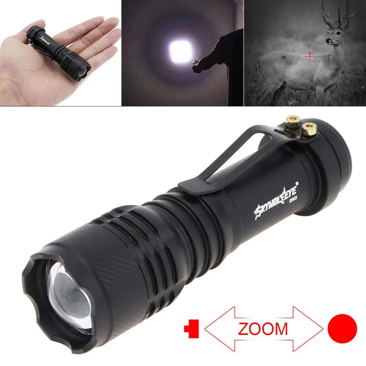 SkyWolfEyeFlashlightTorch300LMXPEZoomableMiniHardLightLED