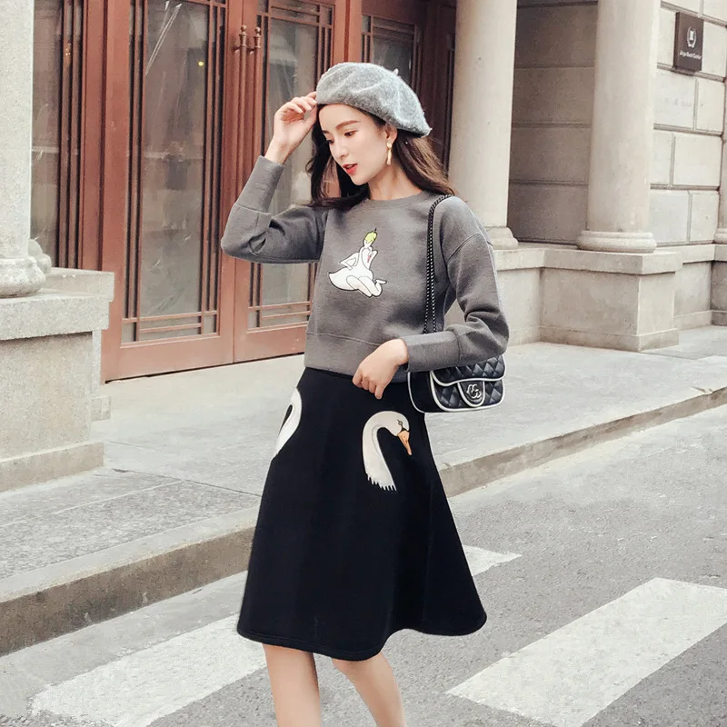 

Autumn And Winter New Style Korean-style Simple Solid Color CHIC Embroidery Navel Hoodie Two-Piece Set