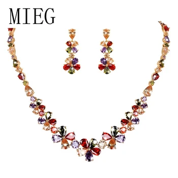 

MIEG Brand Beautiful Rainbow Color Cubic Zirconia Crystal Necklace and Earring Set