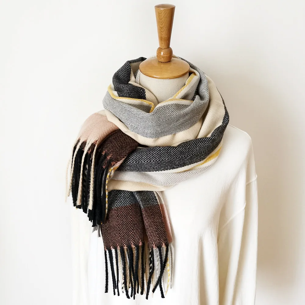 Зимний мягкий теплый шерстяной брендовый клетчатый шарф дизайн кашемировый шарф женская модная шаль для дам шарфы обертывания пашмины