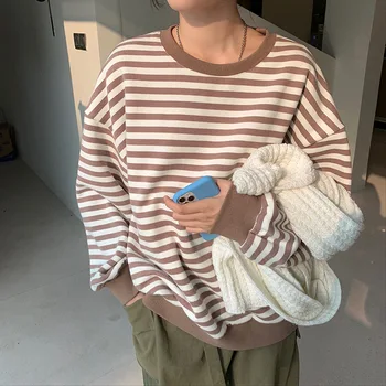 

Base section, horizontal stripe, suede, women,2019, Korean-style thickened casual coat sweatshirt harajuku shirt