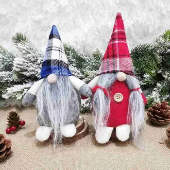

Lovely Blue red plaid cloth faceless doll Santa Claus Snowman Christmas Tree Pendants Hanging Ornaments Home Party Decor