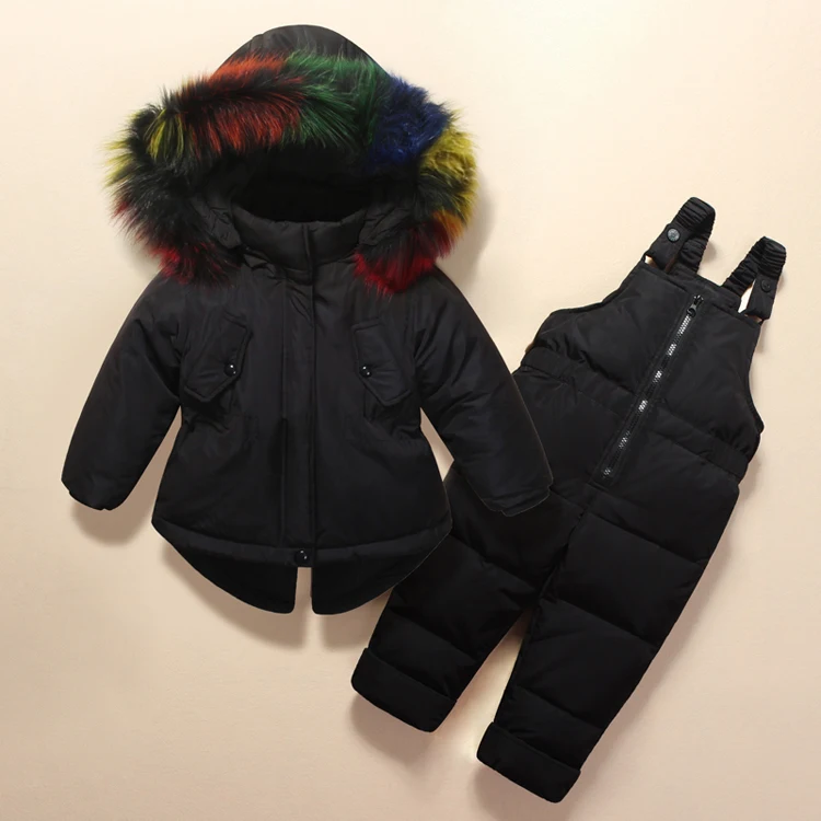Russian Winter children clothing sets Warm duck down jacket for baby girl children's coat snow wear kids suit Fur Collar