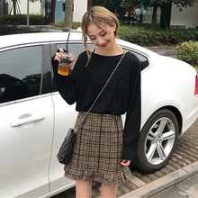 Корейская женская зимняя короткая юбка из шерсти с высокой талией Элегантная клетчатая юбка Faldas Mujer