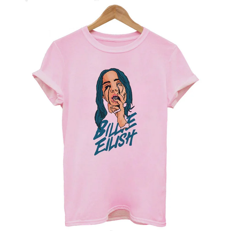 Ваша OEN EYES Billie Eilish Harajuku Fans белая футболка женская Camiseta Mujer футболка Эстетическая уличная футболка - Цвет: 3813-Pink