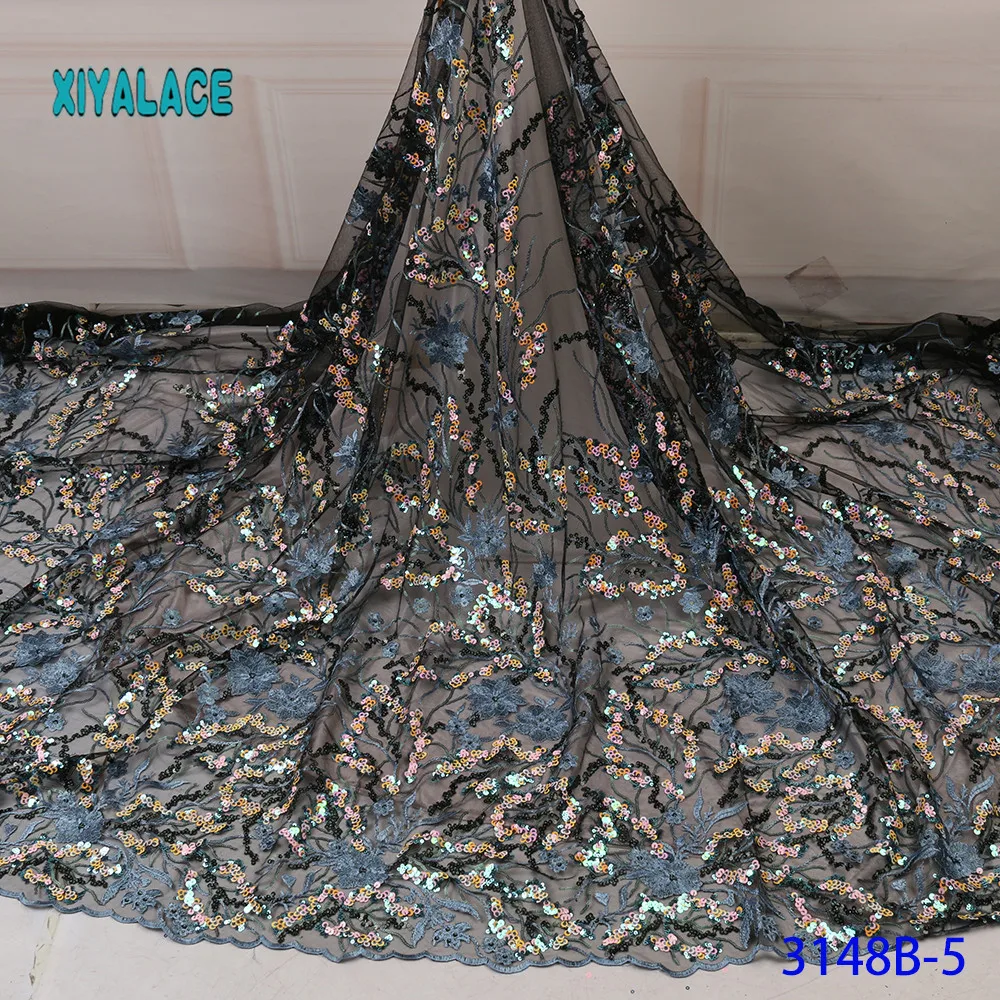 African Lace Fabric French Sequins Lace Fabric Women Wedding Dress High Quality Lace Nigerian Tulle Lace Fabric YA3148B-2