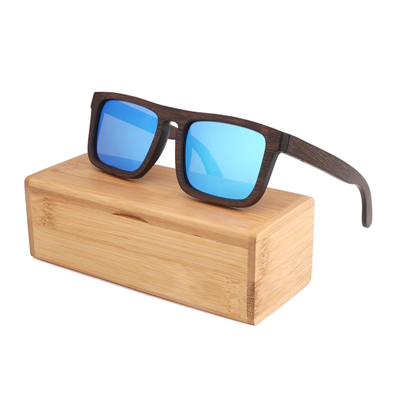Поляризационные солнцезащитные очки натуральные деревянные солнечные очки оправа бамбуковые коричневые Солнцезащитные очки Мужские/Женские Роскошные Винтажные Солнцезащитные очки UV400 - Цвет линз: BLUE