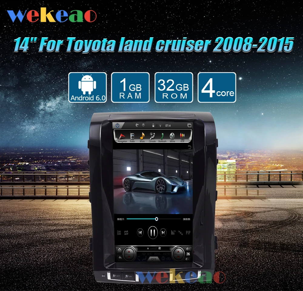 Wekeao вертикальный экран Tesla стиль 14 ''Android 6,0 Автомобильный Радио gps навигация для Toyota Land Cruiser DVD Автомобильный плеер 2008