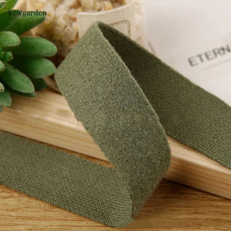 Kewgarden DIY бант аксессуары для волос вручную изготовленная лента " 1" 50 мм 25 мм 10 мм плюшевая шерсть ткань лента тесьма 10 ярдов - Цвет: Армейский зелёный