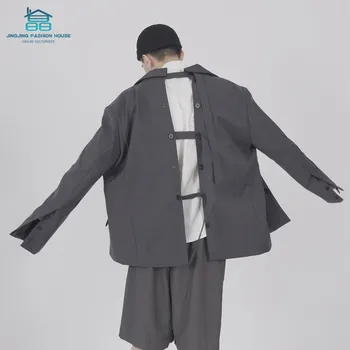 

S-6XL!!Shoulder pads with slit straps button-down suits with black and grey sleeves slit for men and women.