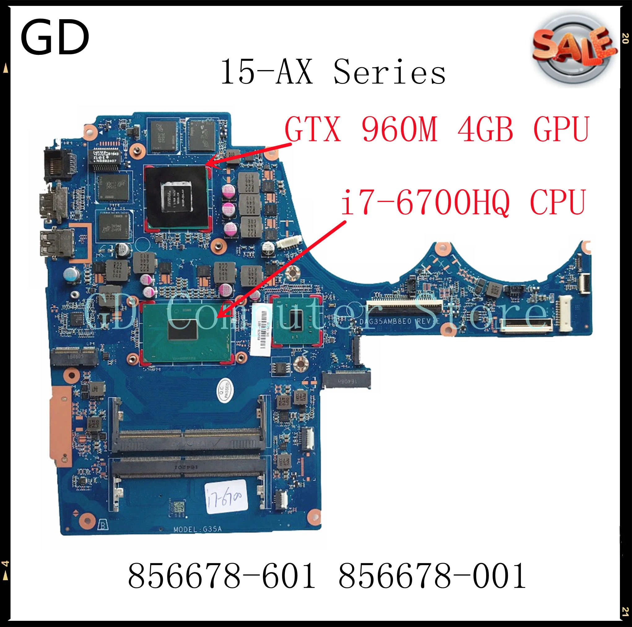Gd For Hp 15 Ax Series Laptop Motherboard With Sr2fq I7 6700hq Cpu Gtx 960m 4gb Gpu 601 001 Dag35amb8e0 Laptop Motherboard Aliexpress