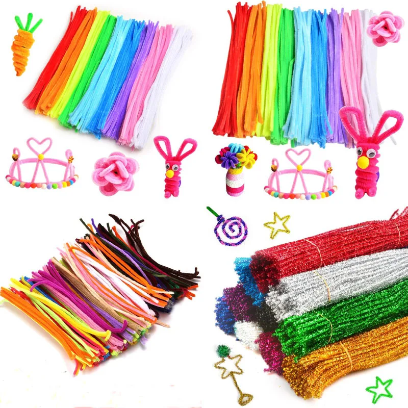 50/100ps 30cm Glitter Chenille Stems Pipe Cleaners Kids Plush Educational Colorful Pipe Cleaner Toys Handmade DIY Craft Supplies