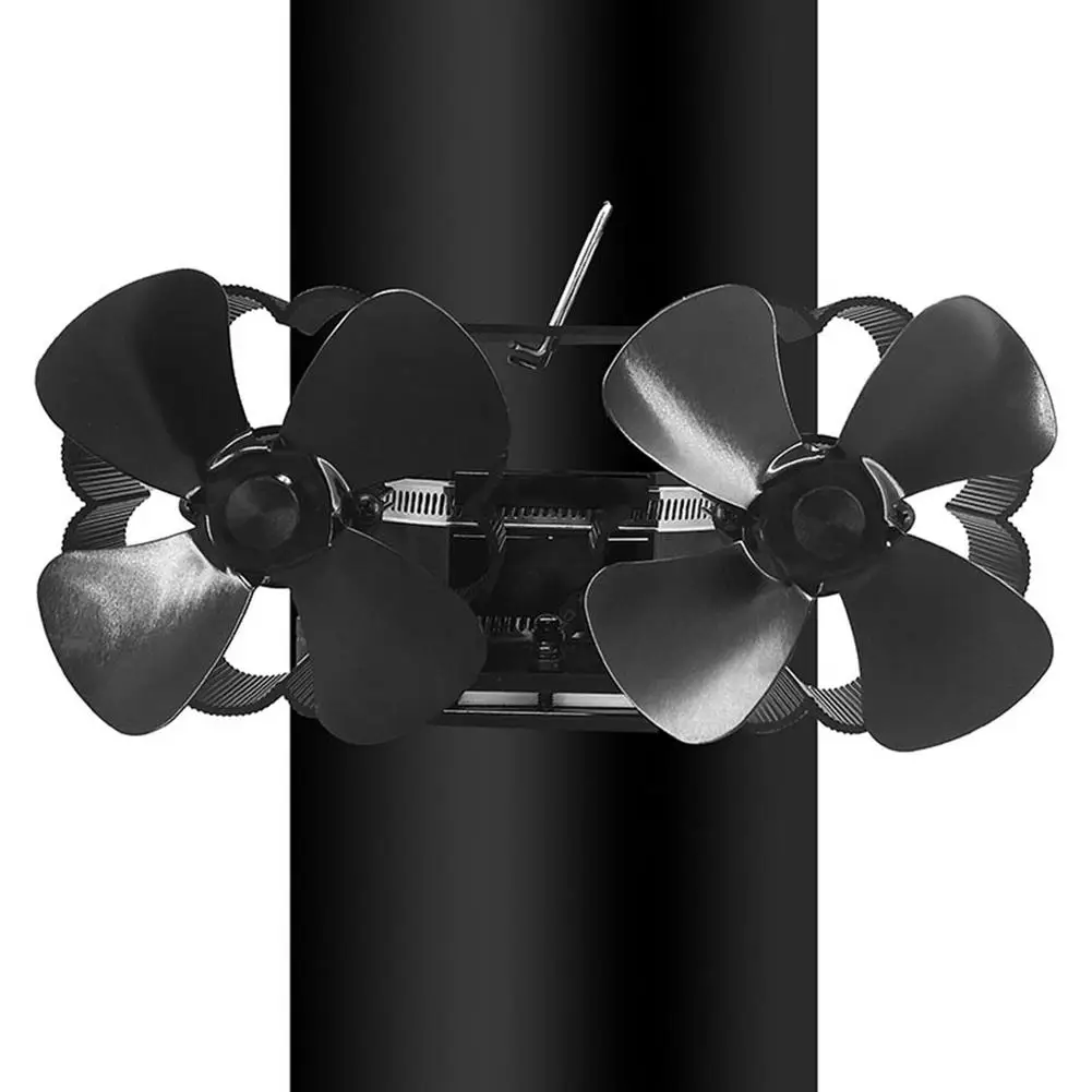 8 Blades Double Heads Burning Stove Fireplace Fan Wall-mounted Heat Powered Dual Motor Stove Fan Uiet Home Fireplace Fans