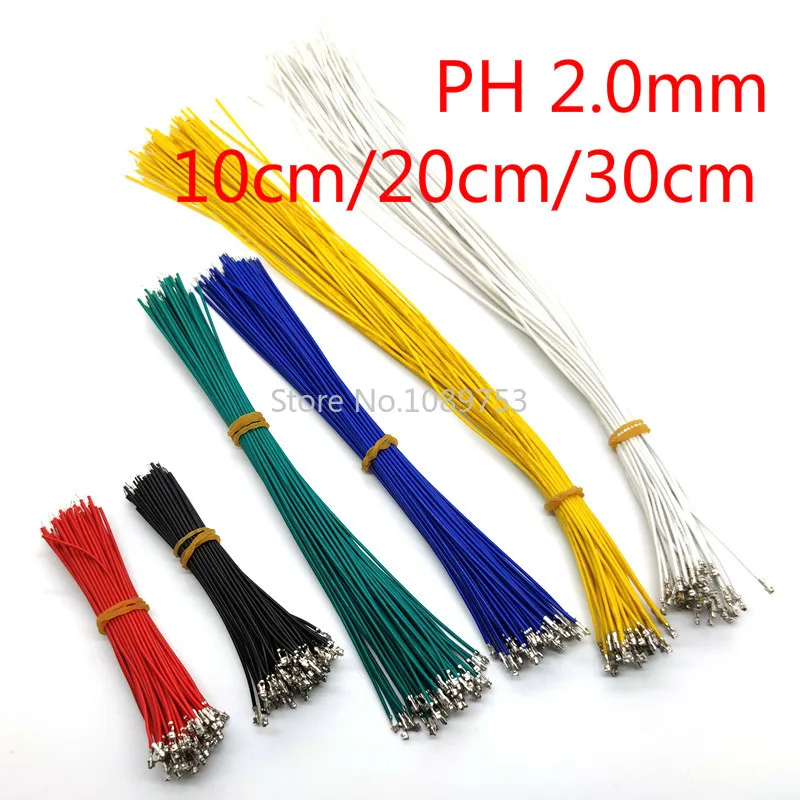 100PCS PH2.0 Terminal Wire Spacing 2.0mm Terminal Single Head Electronic Wire 10cm/20cm/30cm Connecting Cable