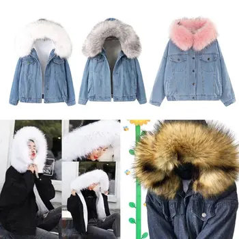 

Womens Winter Faux Denim Short Jacket with Plush Hooded Thermal Lining Warm Coat